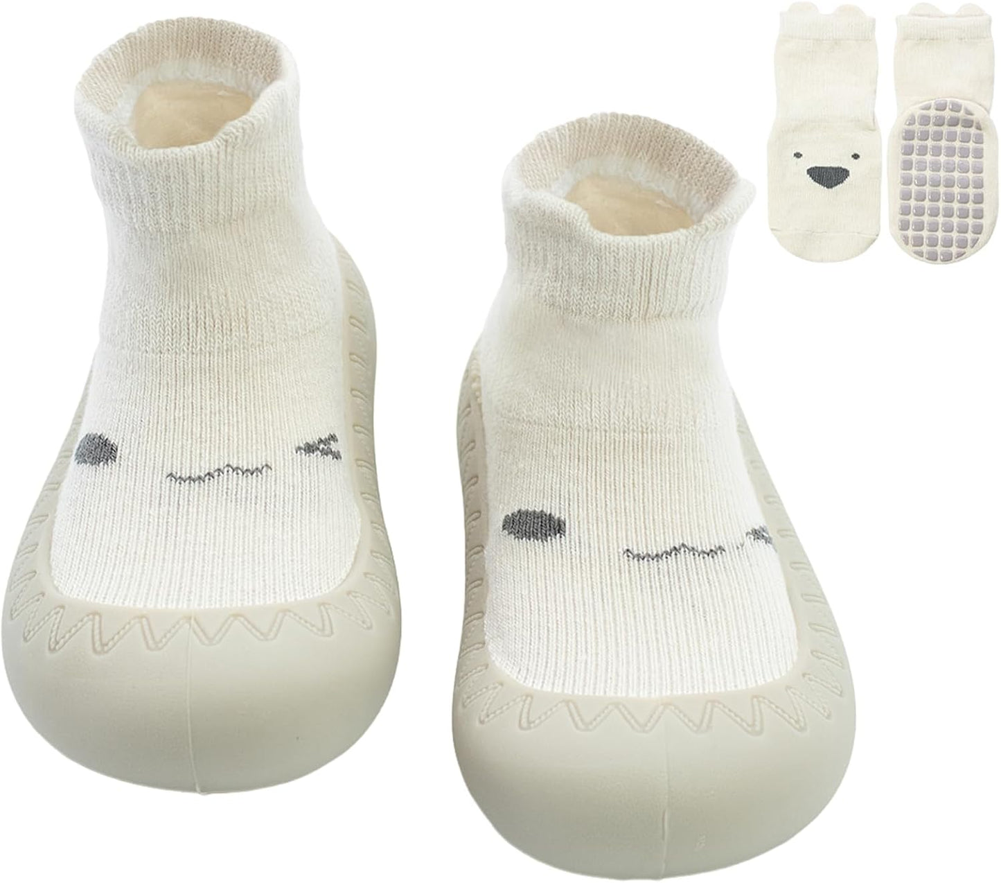 2 Pair Caroon Non-slip Baby Shoes, Slippers for Boys & Girls - Soft Rubber Grippers, Khaki, White, Pink, Blue - Infant First Walking Shoes, 6-12, 12-18, 18-24 Months