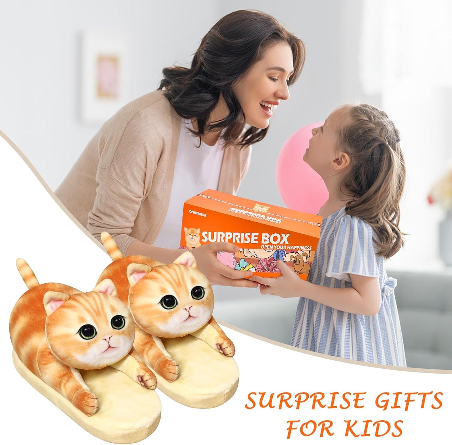 Animal Cute Slippers for Girls,Cat Slippers for Kids,Fuzzy Indoor House Slippers for Boys,Funny Birthday Cat Gifts for Cat Lovers