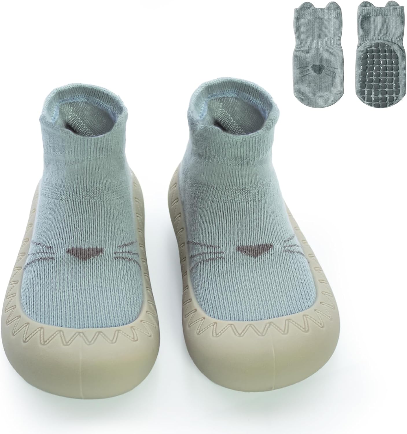 2 Pair Caroon Non-slip Baby Shoes, Slippers for Boys & Girls - Soft Rubber Grippers, Khaki, White, Pink, Blue - Infant First Walking Shoes, 6-12, 12-18, 18-24 Months