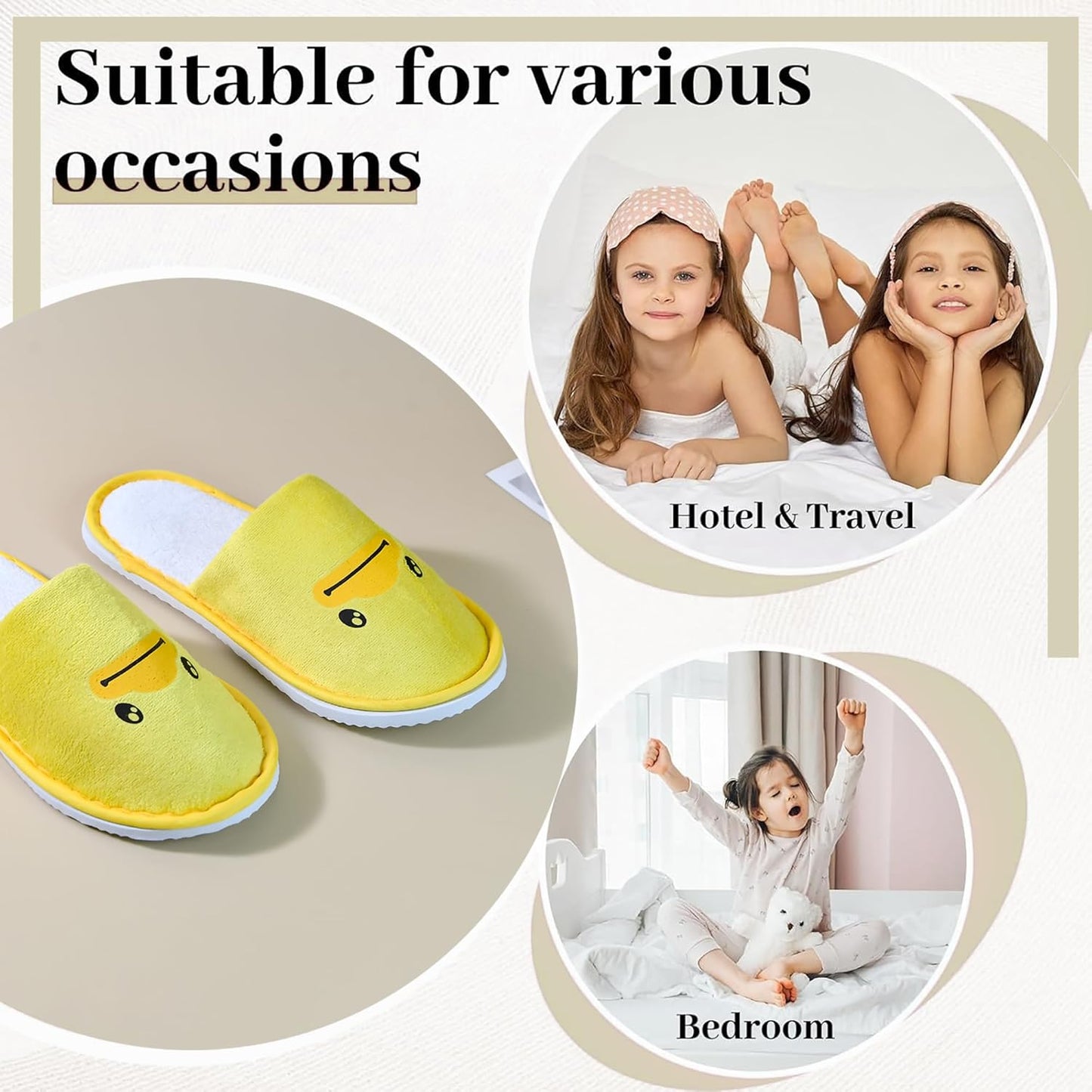 6 Pairs of Spa Slippers for Kids Hotel Slippers Disposable Outdoor Travel House Boys Girls Slippers Non-slip Soles for Children 4-10 Years Old